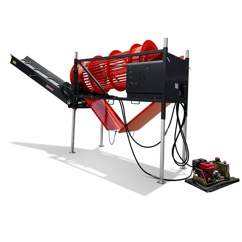The AutoDrum rotary firewood screener uses this tumbling process and is intended for firewood under 50 cm long